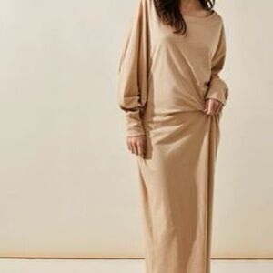 Free People FP BEACH Elegant Tan Maxi Dress Lagenlook Minimalist XS/S